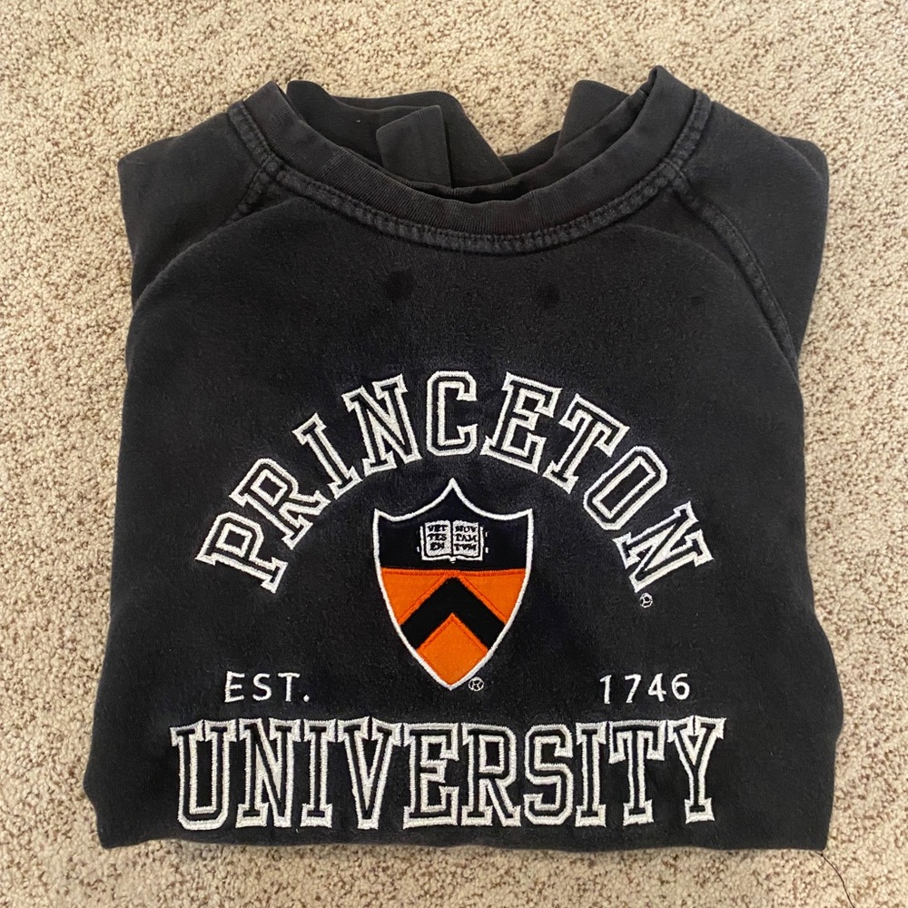 Princeton University Womens Crewneck Sweatshirt S, Distressed Black
